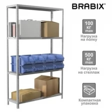 BRABIX Стеллаж металлический BRABIX "MS KD-185/50-4", 1850х1000х500 мм, 4 полки, сборная стойка, 291116, S240BR145402