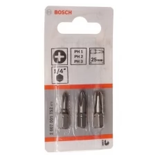 Набор бит 1/4" PH1-3 25мм 3 предмета в блистере BOSCH 2607001752