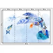 Фотообои / флизелиновые обои Акварель с бабочками и перьями 4 x 2,7 м