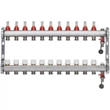 ColSys Р802, 11 выходов. Коллектор из нержавеющей стали с расходомерами, термостатическими клапанами, воздухоотводчиками и дренажными шаровыми кранами