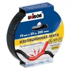 Изолента профессиональная UNIBOB 19ммх25 м, черная, 200 мкн, 976242