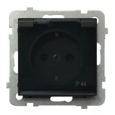 Розетка Ospel Sonata 1-ая с/з, IP44, с крышкой, Schuko, без рамки, черный металлик GPH-1RS/m/33/d