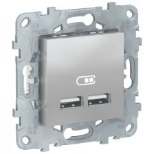 Розетка USB SCHNEIDER ELECTRIC UNICA NEW USB, 2-местная, тип А+А, 5 В / 2100 мА, алюминий